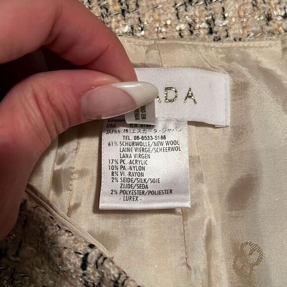 Escada Women's Beige Wool Silk Blend Tweed Midi Straight Skirt - Picture 6 of 6